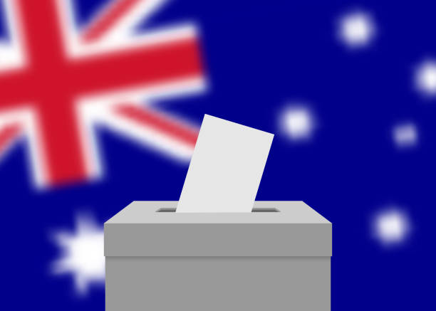 Australia election banner background. Ballot Box with blurred flag - Action  Forex