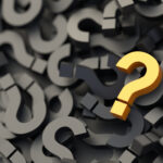 Yellow question mark on a background of black signs, FAQ Concept