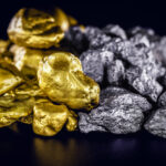 stones of gold and silver gross, mineral extraction of gold and silver. Concept of luxury and wealth.