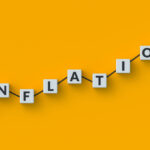 Inflation word on cubes and graph. Price increase concept. Problems of the global economy. Financial collapse. Hyperinflation indicators. 3d render
