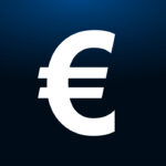 Euro sign icon crystal blue banner background